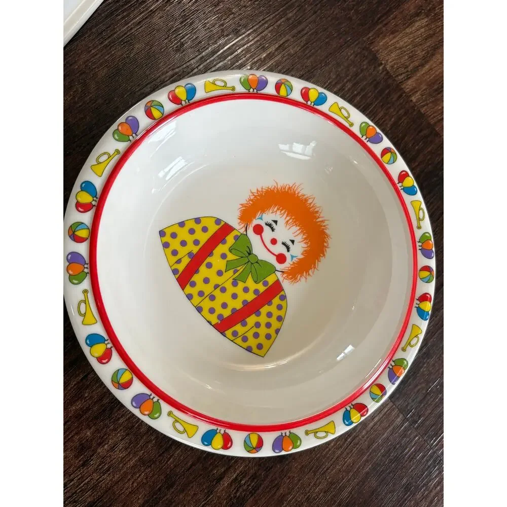 G.E.T. Vintage Melamine Circus Clown 3 Piece Kids Dinnerware Set Tray Bowl & Cup